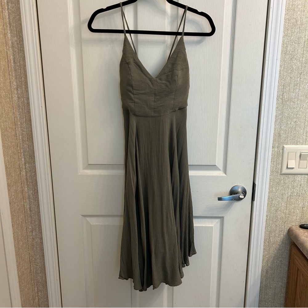 Lulus Troulos Olive Green Lace-Up Midi Dress
